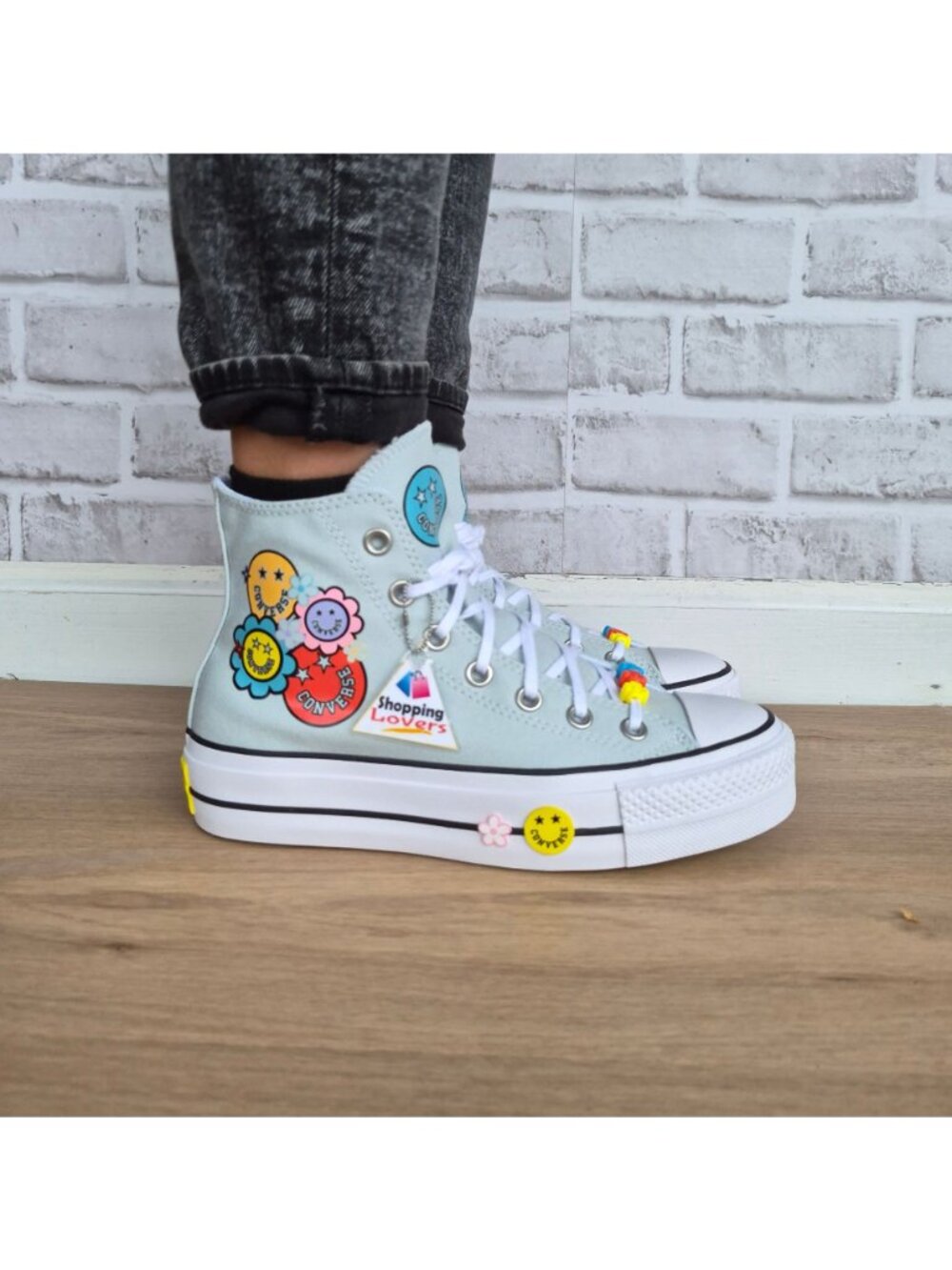 Converse Chuck Taylor Lift Platform Smiles 8 Womens Shoes Sneakers Blue A16296C - Picture 3 of 10